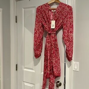 Natalie Martin Nico silk dress with sash pink. New with tags size small